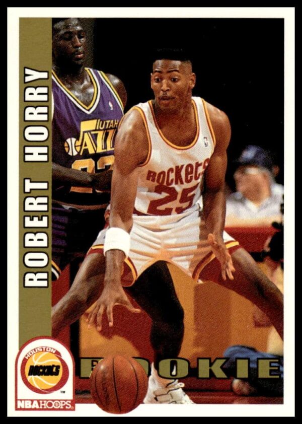 Front view of 1992-93 Hoops Series 2 Robert Horry card, number 392, in action.