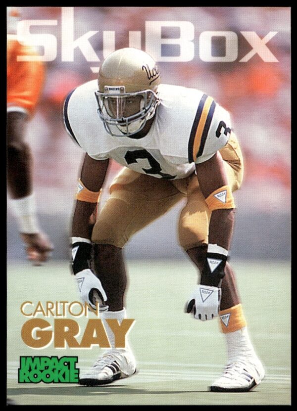 Carlton Gray 1993 SkyBox Impact Card #388 features an action shot on the football field.