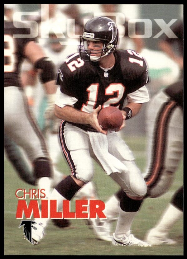 1993 SkyBox Impact card featuring NFL quarterback Chris Miller, card number 8, front view.