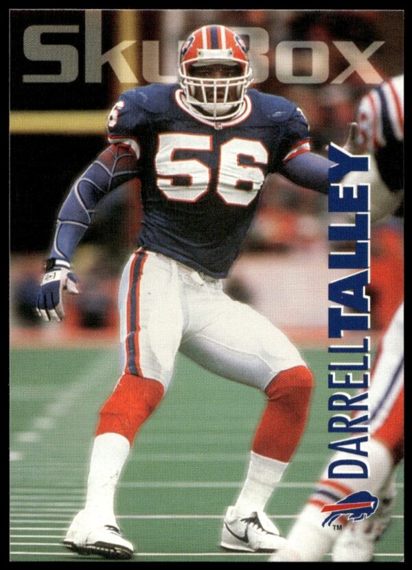 Darryl Talley Buffalo Bills 1993 SkyBox Impact football card #27 front, mid-action linebacker.