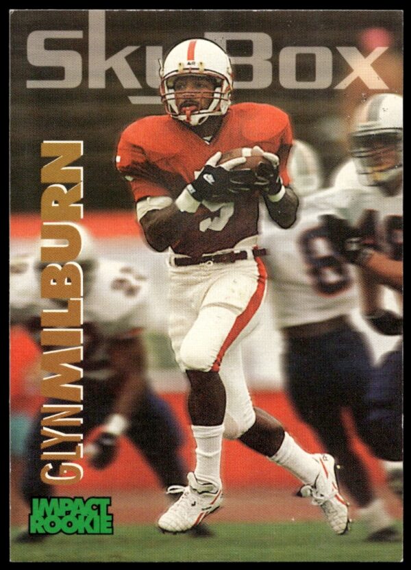 1993 SkyBox Impact Glyn Milburn football card front, showcasing dynamic action and vivid colors.