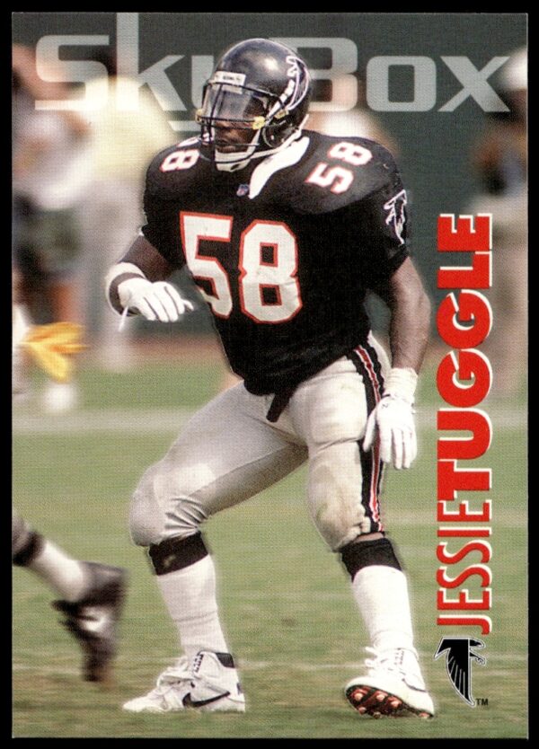 SkyBox 1993 Impact Card #14: Jessie Tuggle in Falcons Gear, Action Pose.