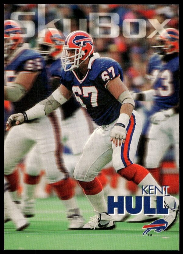 1993 SkyBox Impact card featuring Buffalo Bills center Kent Hull in action.