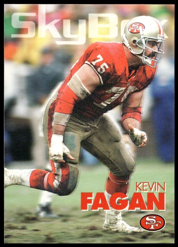 Kevin Fagan 1993 SkyBox trading card #302, NFL defensive lineman in action.