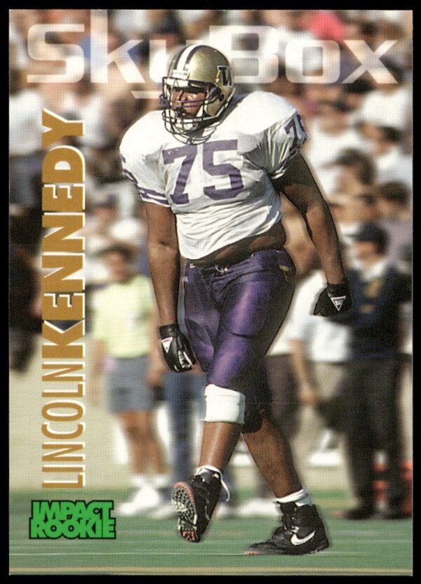 Lincoln Kennedy 1993 SkyBox Card #369, NFL Tackle in Action, Team Uniform.