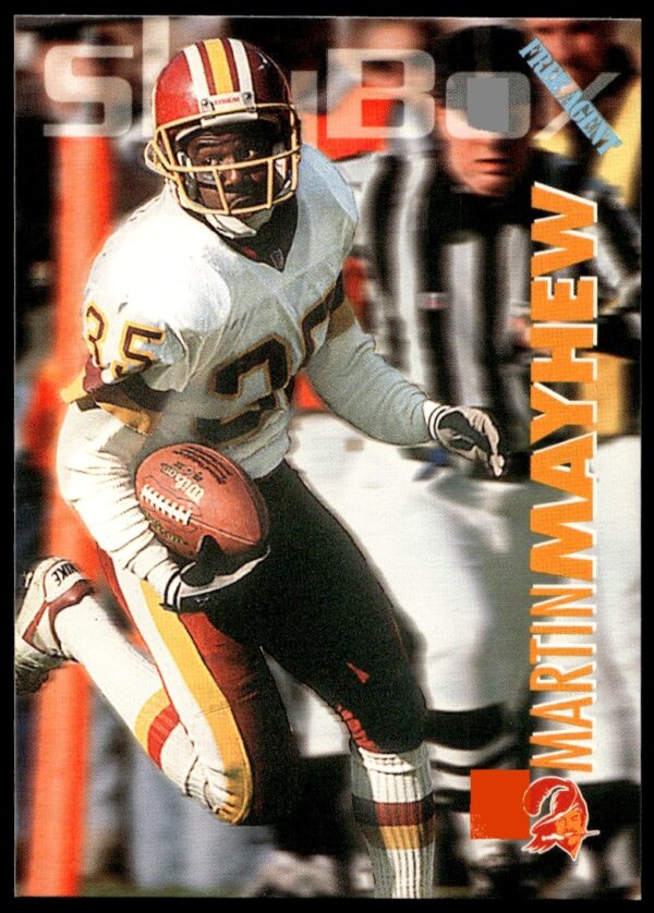 Martin Mayhew 1993 SkyBox Impact football card #324, featuring an action shot and SkyBox branding.
