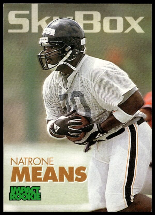 1993 SkyBox Impact card of Natrone Means in Chargers uniform, #399.