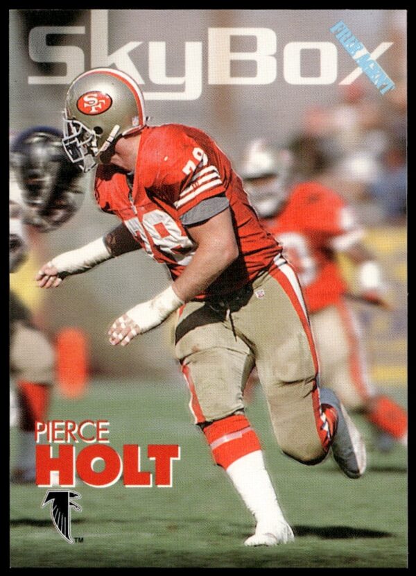 SkyBox 1993 Pierce Holt Football Card #13, showcasing him in an intense defensive stance.