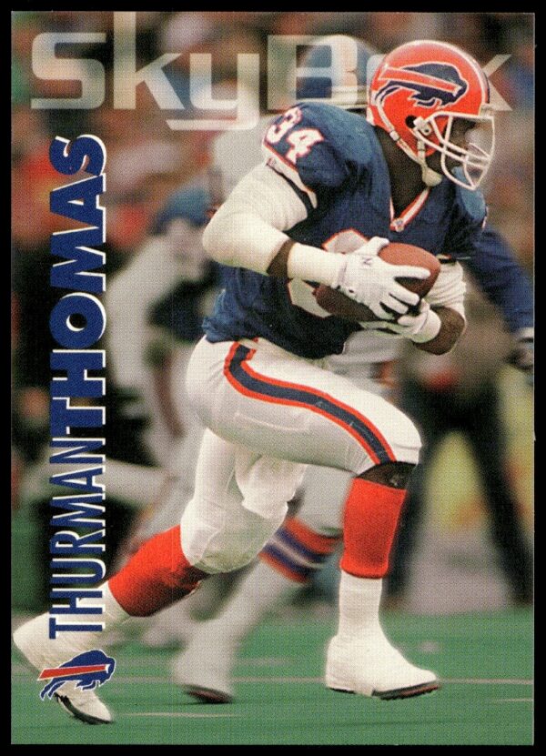 Thurman Thomas 1993 SkyBox Impact football card #25, featuring dynamic game action.