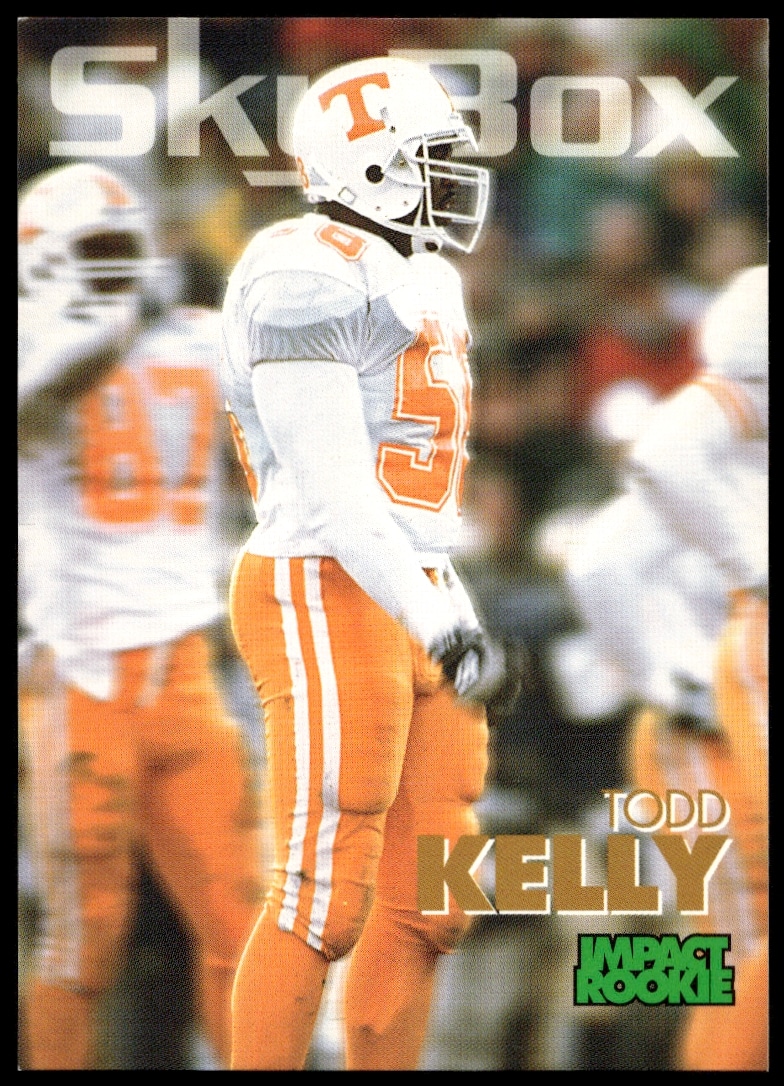 Todd Kelly 1993 SkyBox Impact Football Card #385, showcasing dynamic athleticism and team pride.