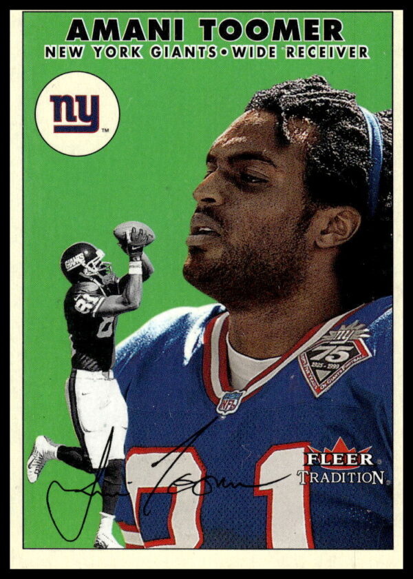 Amani Toomer 2000 Fleer Glossy Football Card #50 - Team Colors, Dynamic Action Pose.