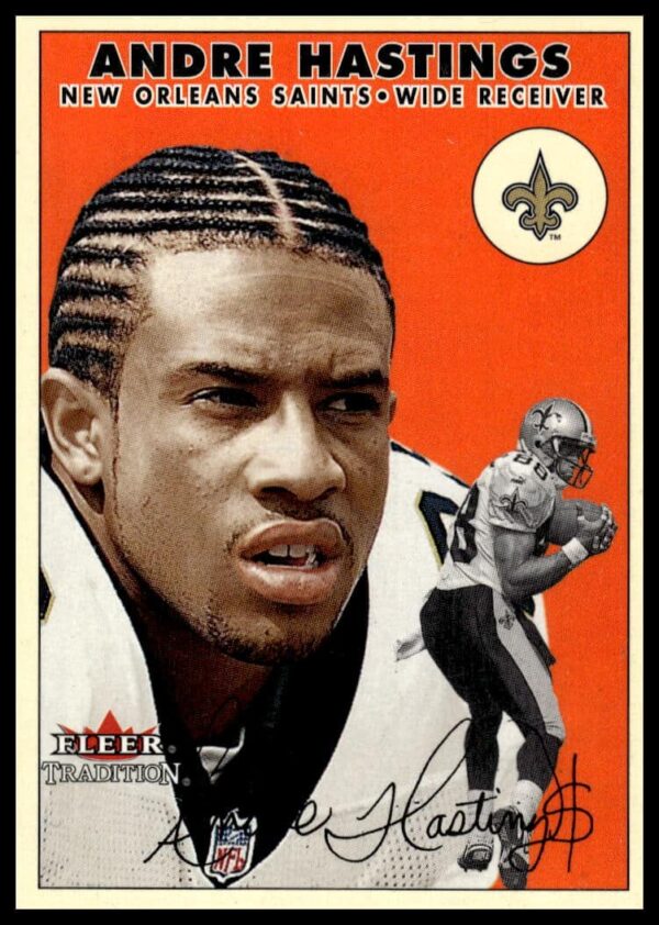 Front view of 2000 Fleer Tradition Glossy football card featuring Andre Hastings, card #192.