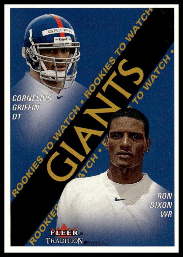 2000 Fleer Glossy Football Card, Cornelius Griffin and Ron Dixon, Card #354, Front View.