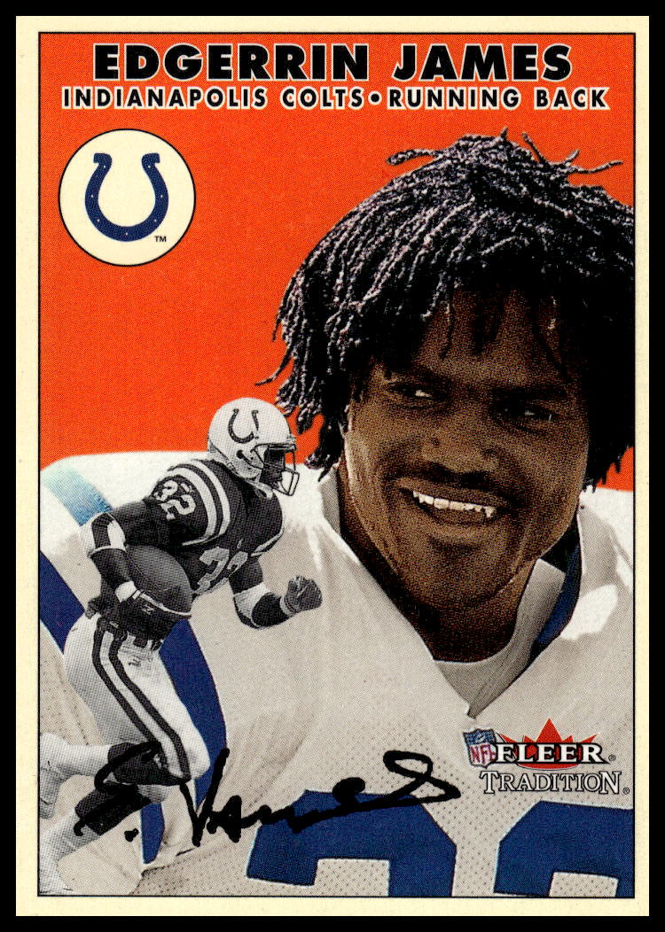 Edgerrin James 2000 Fleer Glossy Card #186 Front, Indianapolis Colts NFL Action.