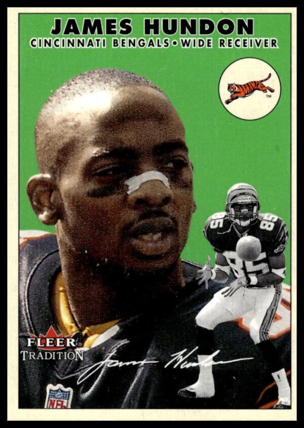 James Hundon 2000 Fleer Glossy Card #26, featuring a dynamic football pose.