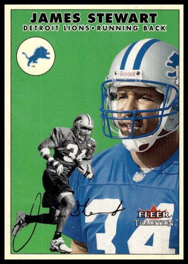 Glossy 2000 Fleer Tradition Football Card of James Stewart, Running Back, #267.