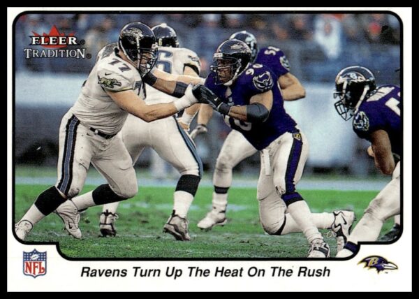 2000 Fleer Glossy card #368 highlighting Ravens fierce defense in action.