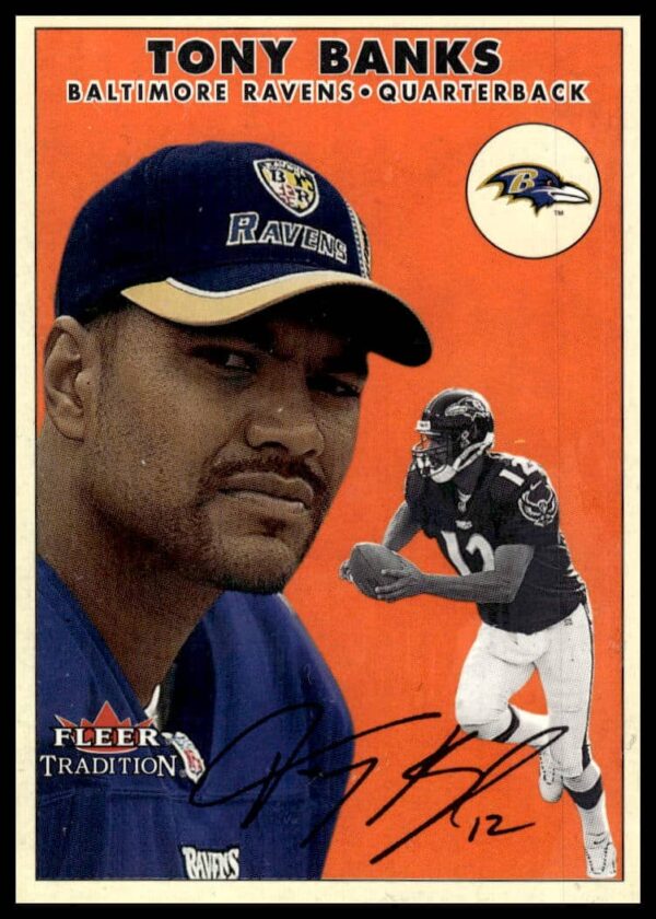 Tony Banks 2000 Fleer Tradition Glossy Football Card, Mid-Action Quarterback Pose.