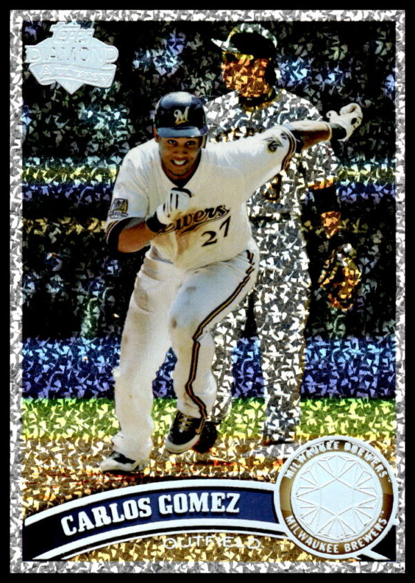 Carlos Gomez 2011 Topps Diamond Anniversary card, Milwaukee Brewers uniform, sparkling premium finish.