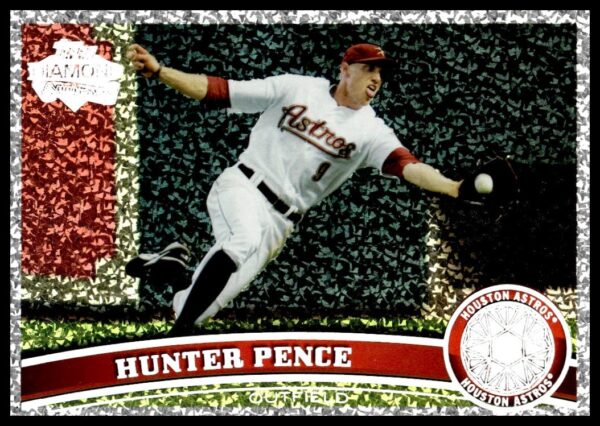 2011 Topps Diamond Anniversary card featuring Hunter Pence in Astros uniform, mid-fielding.