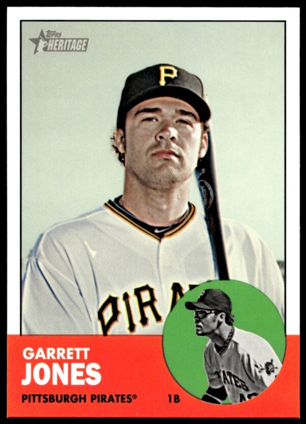 Garrett Jones 2012 Topps Heritage Card #H659, Pittsburgh Pirates, vintage design, batting stance.