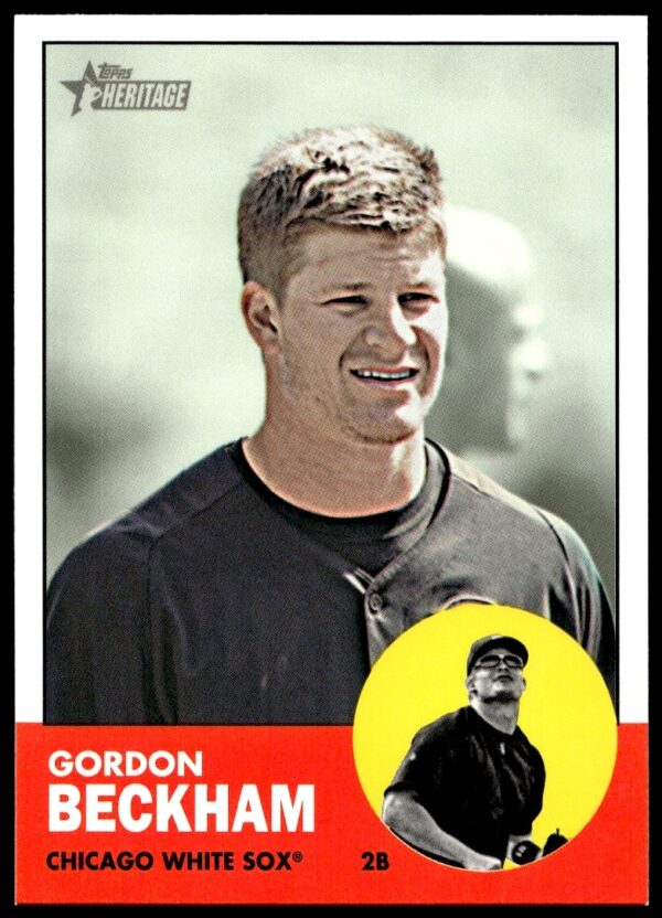 Gordon Beckham 2012 Topps Heritage Baseball Card #H623, Chicago White Sox, vintage style.