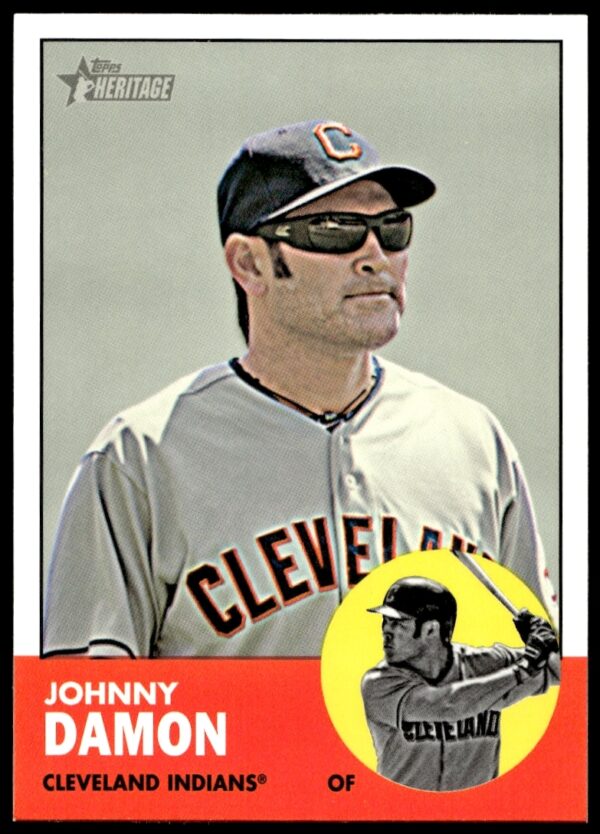 Johnny Damon 2012 Topps Heritage baseball card front in classic retro style.