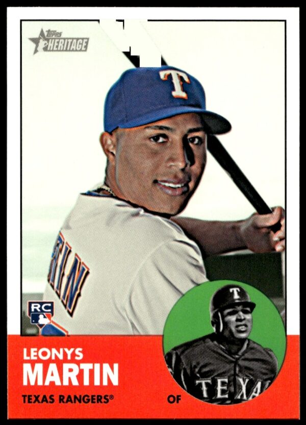 Leonys Martin 2012 Topps Heritage Card #H674 Front featuring Texas Rangers uniform and details.