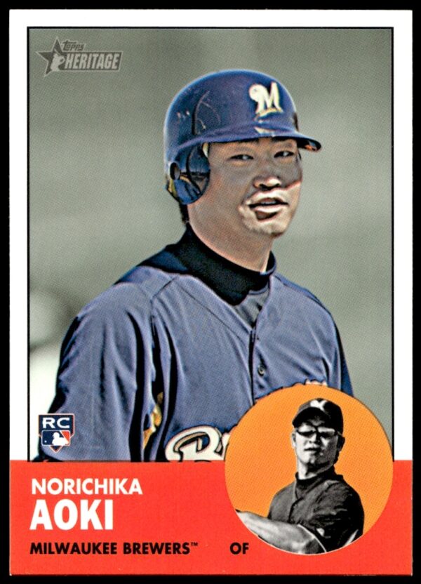 2012 Topps Heritage High Number Norichika Aoki baseball card, vintage design, #H640 front view.