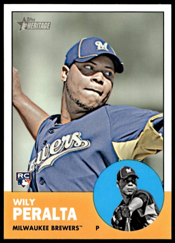 Wily Peralta 2012 Topps Heritage Baseball Card Front, Retro Brewers Uniform, #H627.