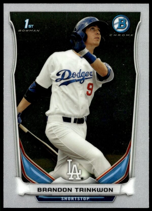 2014 Bowman Chrome Card #BCP31 showcasing Brandon Trinkwon in fielding stance.