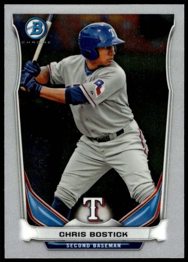 2014 Bowman Chrome Chris Bostick baseball card #BCP78, features glossy front with action image.