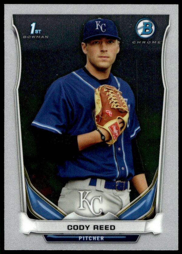 Cody Reeds 2014 Bowman Chrome BCP38 baseball card featuring his pitching stance.