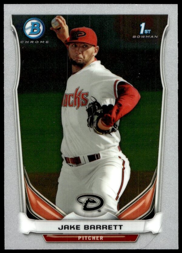 2014 Bowman Chrome Jake Barrett Rookie Card #BCP11 showcasing pitcher poised to pitch
