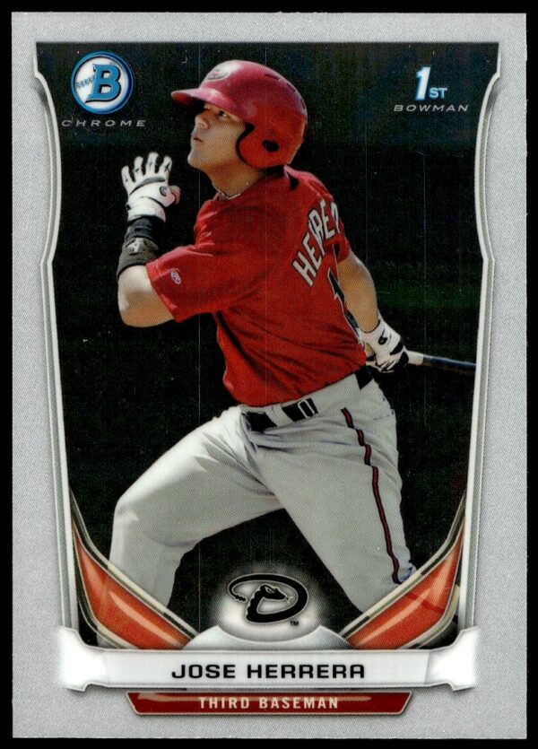 2014 Bowman Chrome Jose Herrera Rookie Card #BCP107 featuring prospect in full baseball gear.