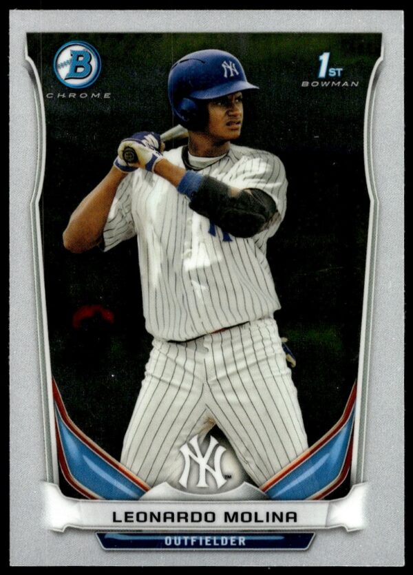 Leonardo Molina 2014 Bowman Chrome Prospects Card Front #BCP20 with Player Stats and Glossy Finish.