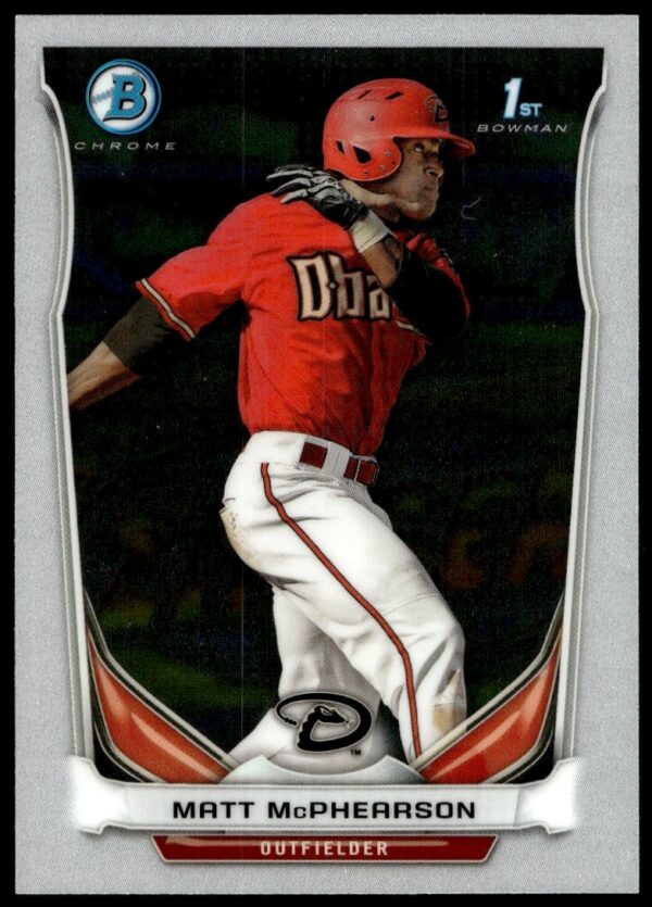 Matt McPhearson 2014 Bowman Chrome Prospects rookie card, #BCP55, baseball action shot.