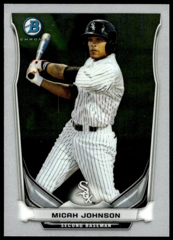 Micah Johnson 2014 Bowman Chrome Rookie Card, Prospects #BCP26, highlights an action-packed baseball moment.