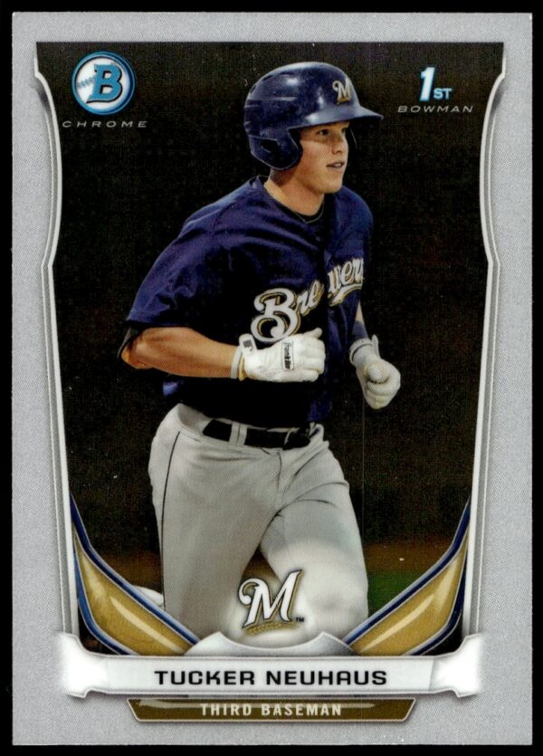 Rookie card of Tucker Neuhaus in 2014 Bowman Chrome series, Prospect #BCP59, baseball attire featured.