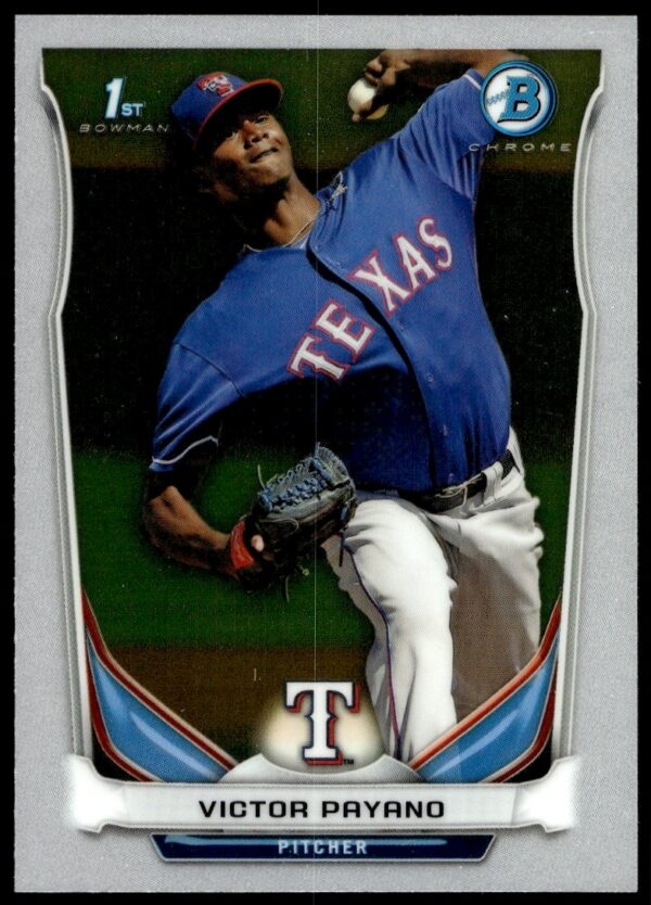 Victor Payano 2014 Bowman Chrome card, front with action pose, team logo, BCP86.