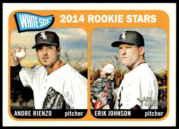 2014 White Sox rookie card featuring pitchers Andre Rienzo and Erik Johnson in vintage design.