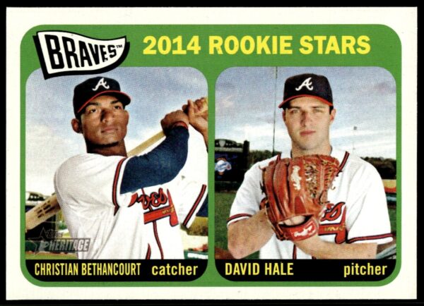 2014 Braves Rookie Stars baseball card: Christian Bethancourt (Catcher) and David Hale (Pitcher).