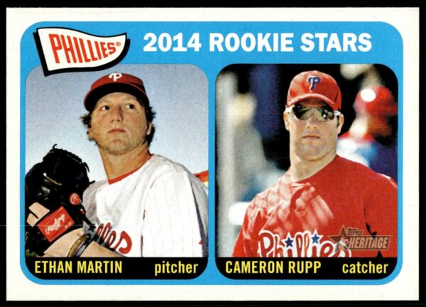 2014 Phillies Rookie Stars card: Ethan Martin (pitcher) and Cameron Rupp (catcher).