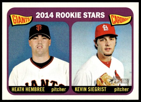 2014 Rookie Stars baseball card of Heath Hembree and Kevin Siegrist in retro design.