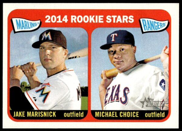 2014 Rookie Stars card featuring Jake Marisnick and Michael Choice in vintage-style design.