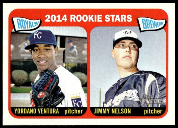 2014 Rookie Stars card: Yordano Ventura and Jimmy Nelson, vintage design, KC Royals.
