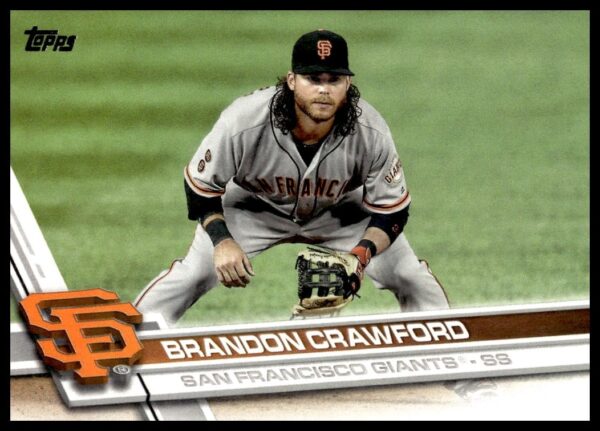 Brandon Crawford 2017 Topps Card #106, baseball action in San Francisco Giants uniform.