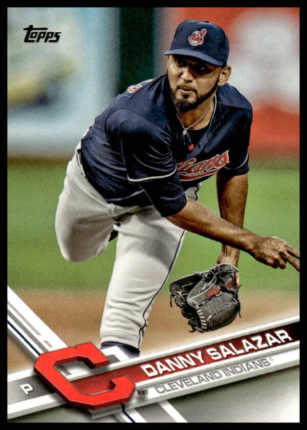 2017 Topps Series 1 Danny Salazar Cleveland Indians Baseball Card #56 Mid-Pitch Action Shot