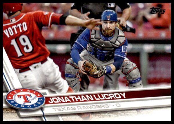 2017 Topps Jonathan Lucroy Baseball Card #345 - Milwaukee Brewers Uniform, Dynamic Action Shot.