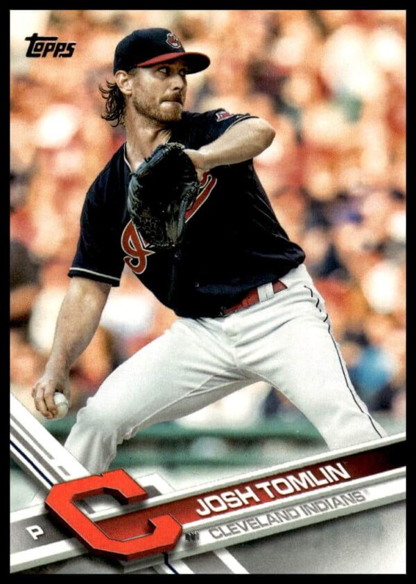 Josh Tomlin 2017 Topps Series 1 card #342, Cleveland Indians pitcher in action.